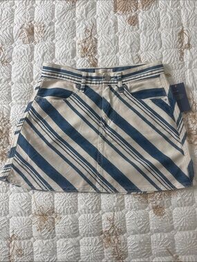 Universal Thread Blue and Cream Diagonal Stripe Mini Skirt